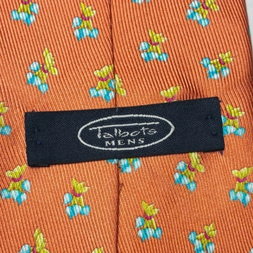 Talbots Handmade Silk Novelty Print Necktie Orange USA Men's 3.75